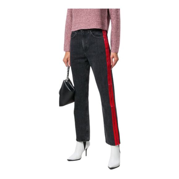 Rag & Bone Straight Jean Washed Black Red Side Stripe 24 - Picture 11 of 13